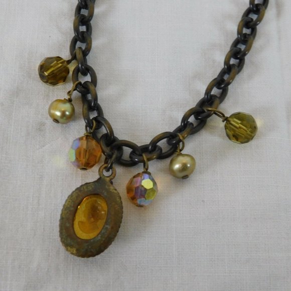 Cookie Lee Lot of 2 Necklaces Amber Orange Colors Cameo Brown Bronze Cord Chain - Picture 9 of 10